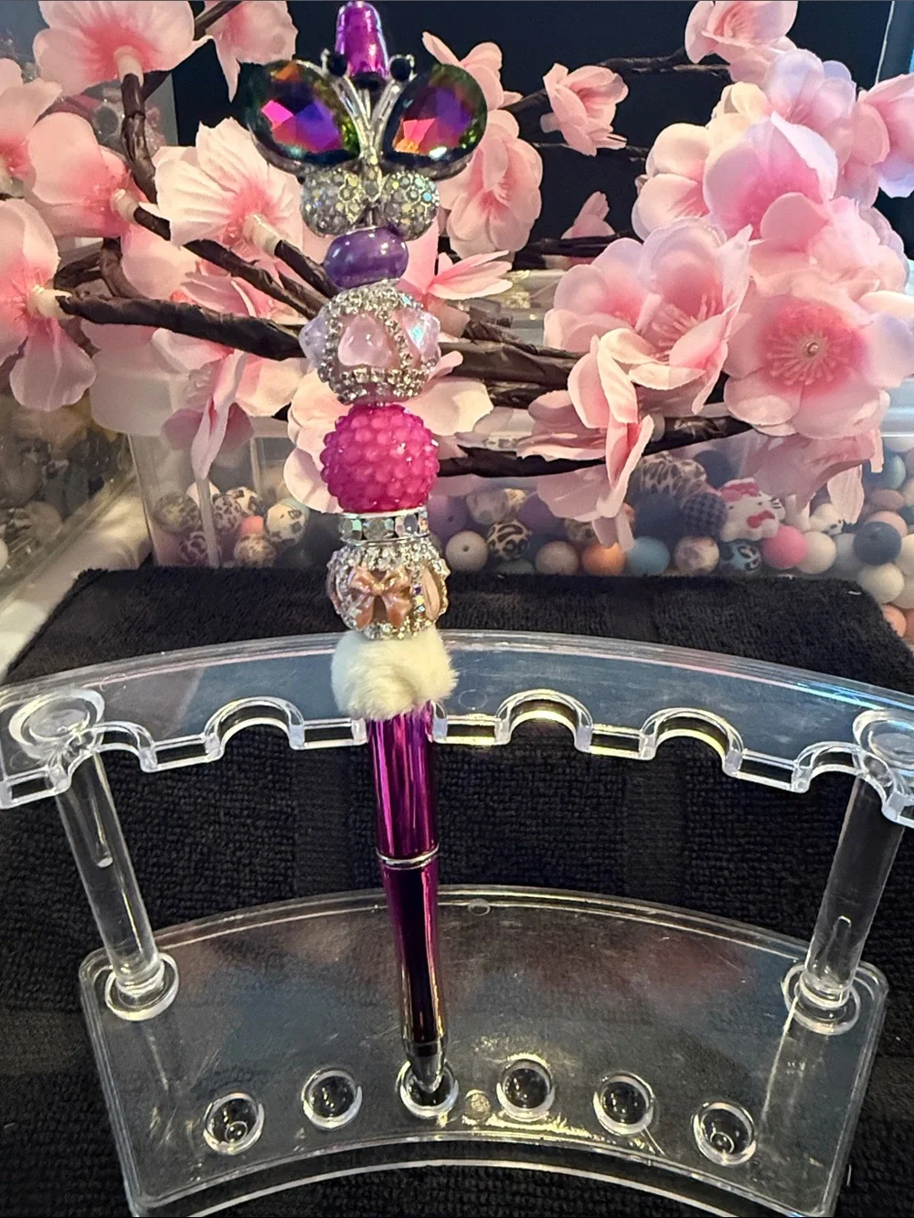 Handcrafted Purple Beaded Butterfly Pen - Decorative Writing Tool